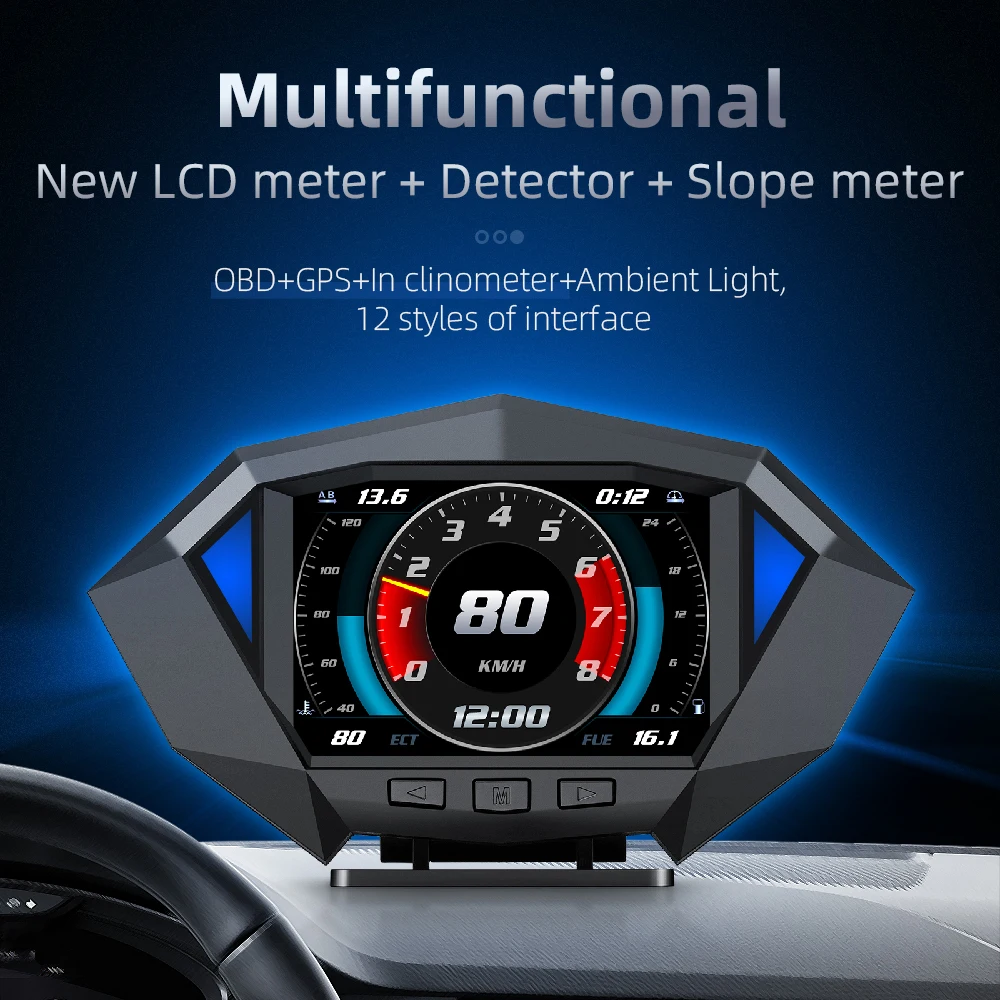 New P1 OBD High-definition LCD Car Mounted HUD Head Up Display Universal Off-road Vehicle Speed Altitude Slope Meter