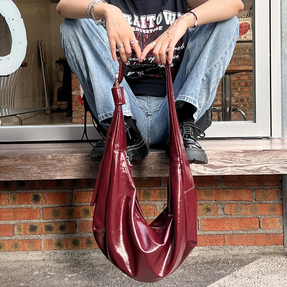 Luxury Soft PU Leather Shoulder Bag Half Moon Cloud Tote Bags for Women Large Capacity Crossbody Bags Wide Strap Hobo Women Bag