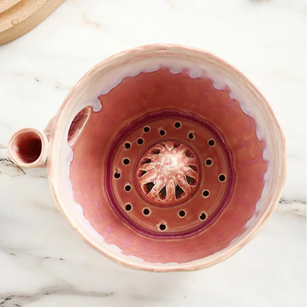Ceramic Colander for Berries Vegetable Bowl Ceramic Berry Washing Bowl with Handle Drain Holes Stoneware Fruit Rinse Colander