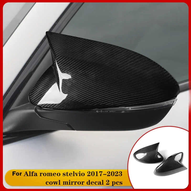 left-hand drive Carbon fiber Bull horn style Rearview mirror cover Adhesive patch For Alfa Romeo stelvio 2017-2023