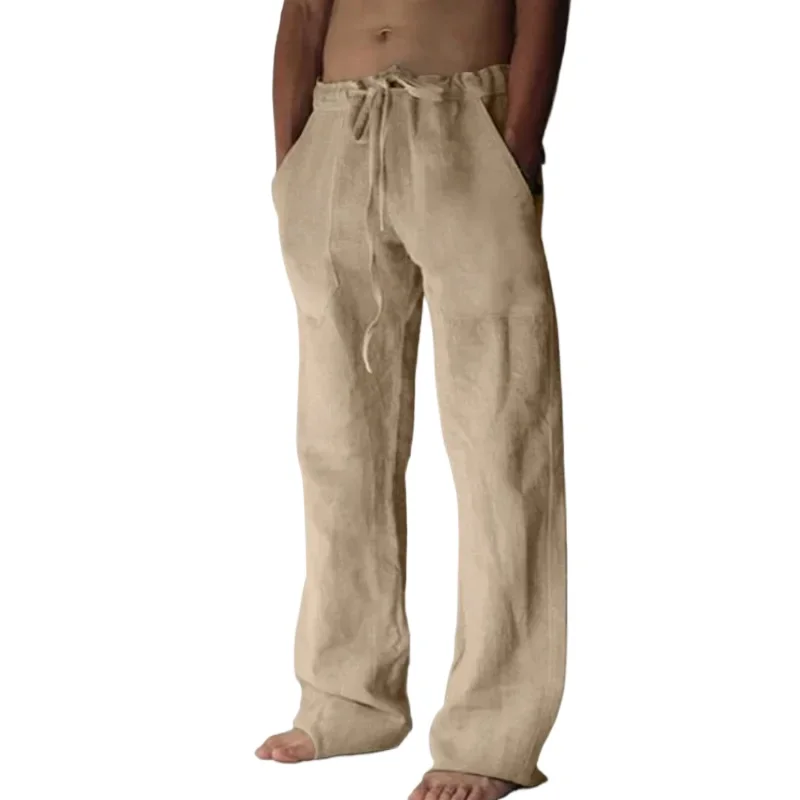 

Мужские брюки Baggy из хлопка и льна, повседневные дышащие брюки, одежда для фитнеса и уличного стиля, для бега, осень-лето