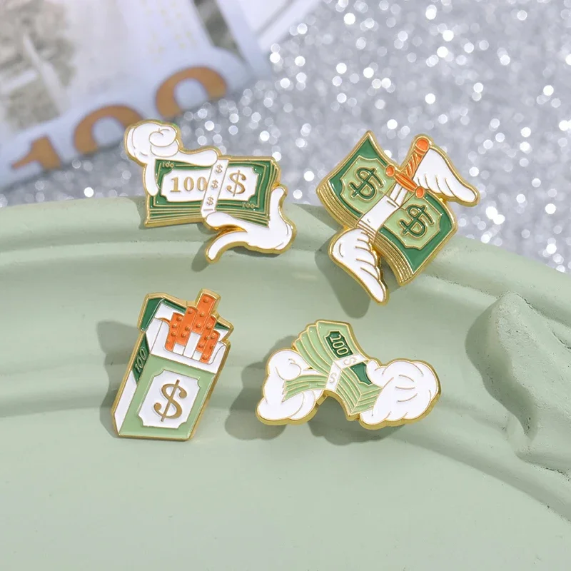 Dollar Enamel Pin Money Wings Jewelry Brooch Custom Badge Metal Backpack Hat Accessories Wholesale Gift Fashion