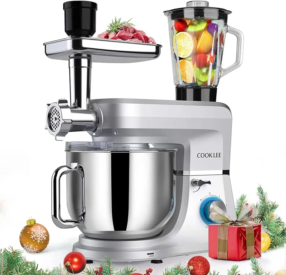 6-IN-1 Stand Mixer, 8.5 Qt. Multifunctional Electric Kitchen Mixer with Beater, Whisk, Dough Hook, Meat Grinder and Other Acces