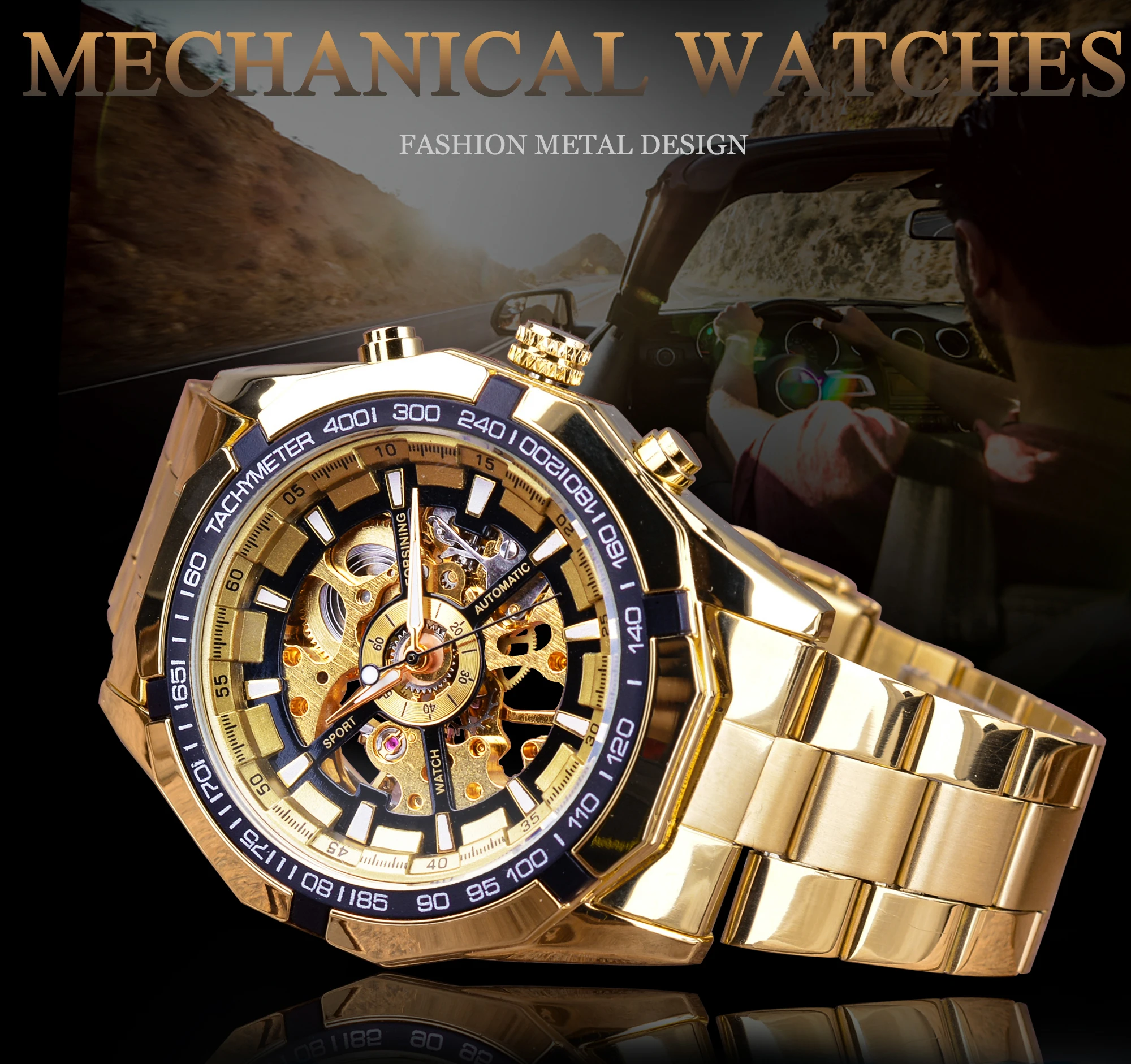 Forsining Skeleton Dial Men\'s Mechanical Watches Luminous Golden Sport Business Style Wristwatch Montre Homme Ideal Gift For Man