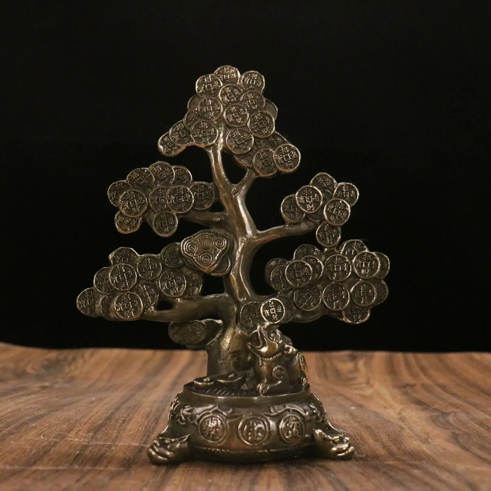 

Collect China Decor Old Handwork Brass copper Carved Fortune Tree Pixiu Statue