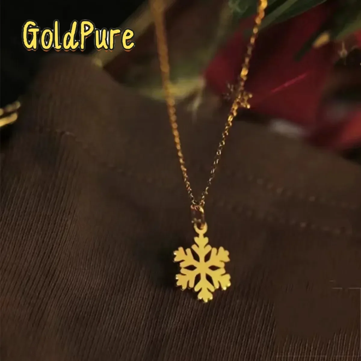 Goldpure Luxury 24K 9999 Pure Gold real gold Women's Snowflake Necklace Elegant Clavicle Chain