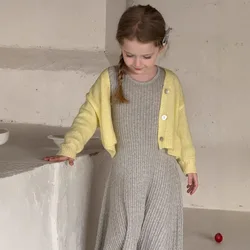 2025 Spring Summer New Children Clothing Girls Fashion Knitted Cardigan Coat Children Candy Color Thin Cardigan Top