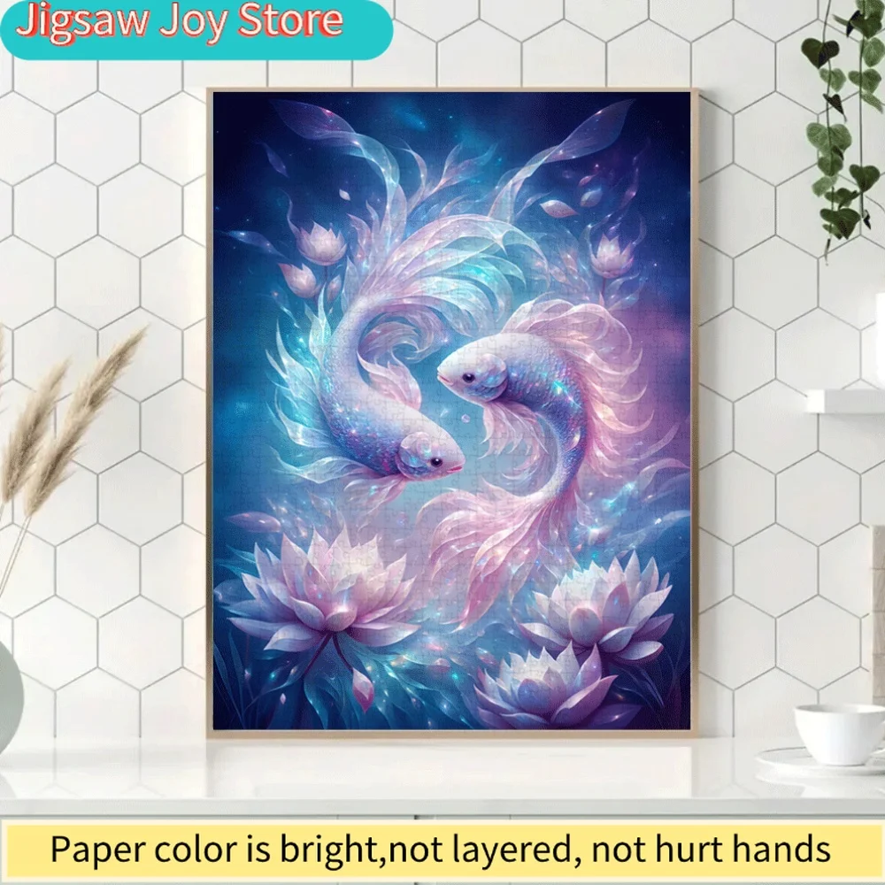 

Пазлы с мифическими карпами кои и лотосами - большие пазлы для взрослых с небесными мотивами, прочный картон, дизайн «Звездная ночь»