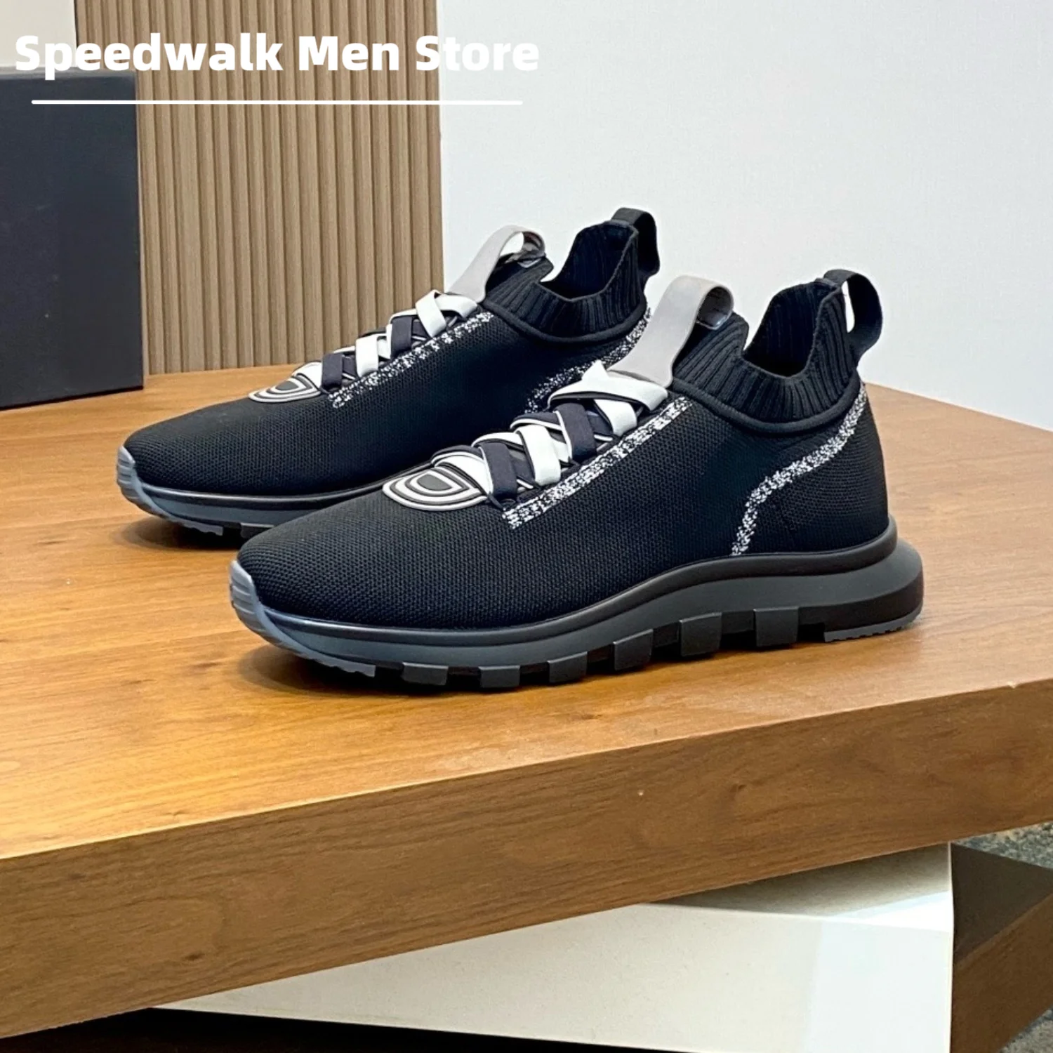 Fashion Men Elastic Knitted Running Shoes Summer Breathable Stitching Decor Cushion Sole Multi Color Daily Casual Sneakers