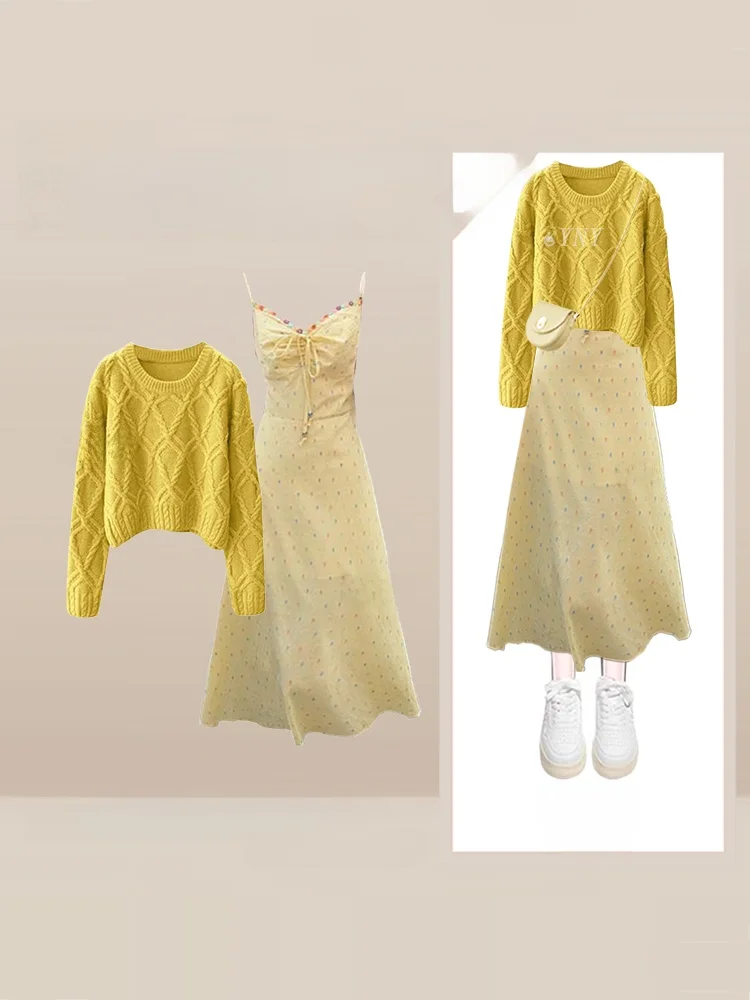 

Осенний вязаный свитер Gentle Wind с цветочным принтом ter Dr, комплект из двух предметов, женский топ Faion Fre Sle Long Sve round Ne Top