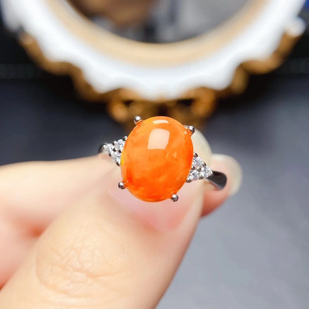 Sterling Silver 925 October Birthstone Opal Ring Natural Red Orange Opal Ring Wedding Gift For Her