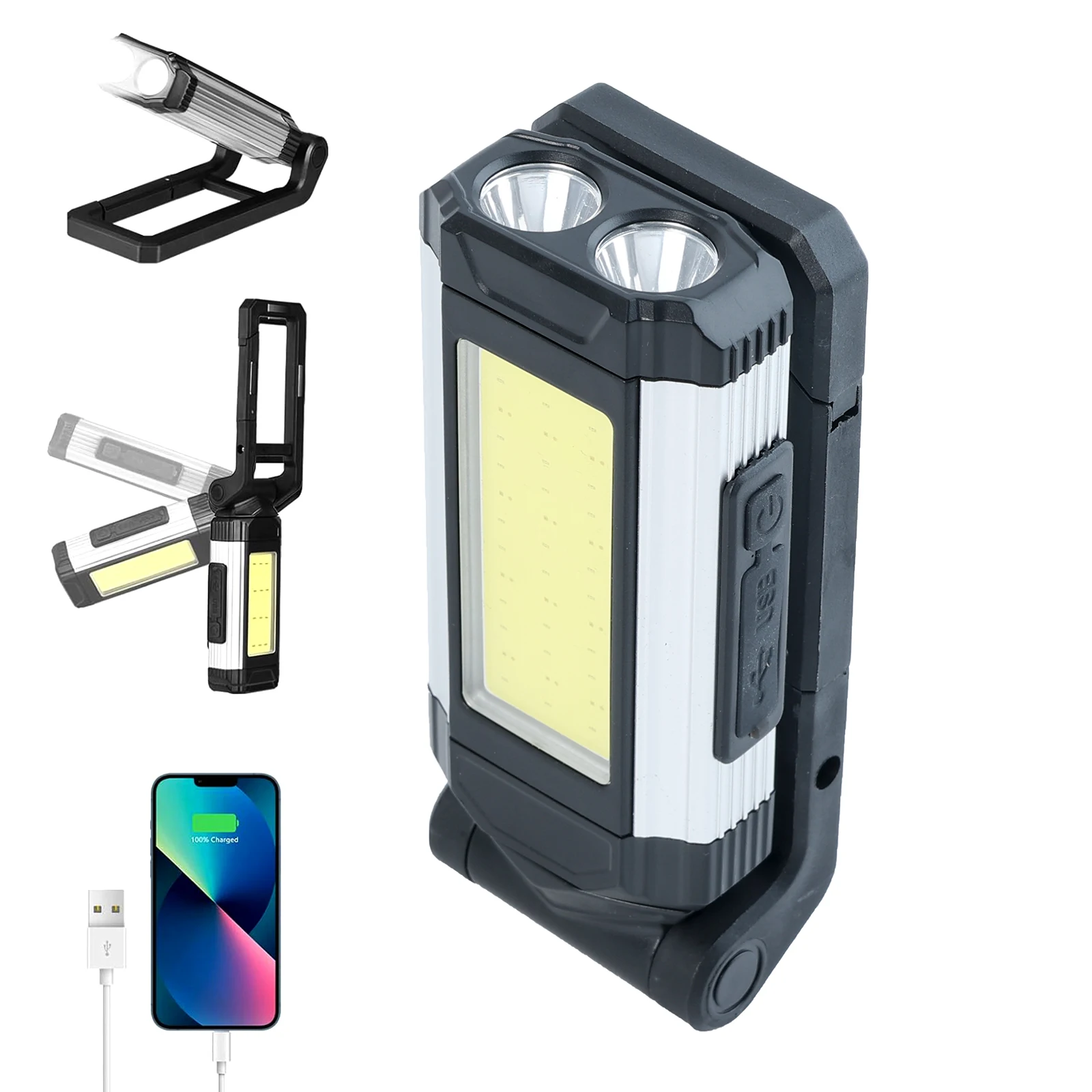 LED Rechargeable Work Light COB Floodlight Super Bright with Magnetic Holder USB Battery Security Light Portable Lights Outdoor