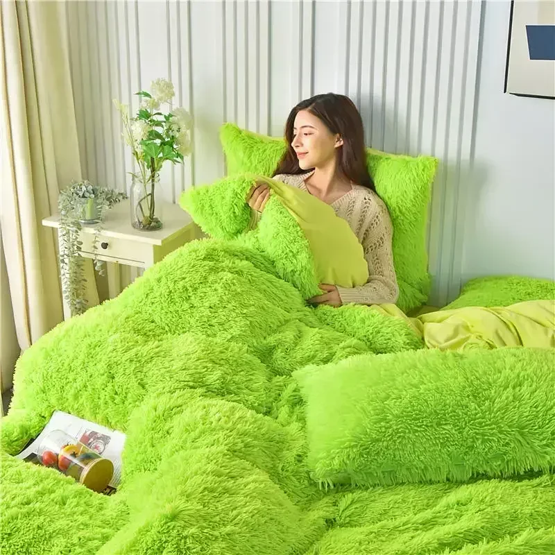 

Winter Bedding Thicken Long Wool Shaggy Duvet Cover Soft Thick Fluffy Warm Modern Soft Luxury Comforter Velvet Quilt Cover
