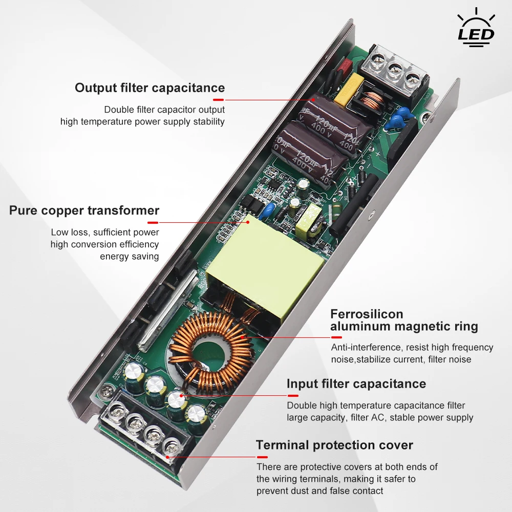 12V 24V LED Power Supply 100W 200W 300W 400W Full Watt LED Driver PSU Transformer for LED Strip Light 220V AC to DC Converter