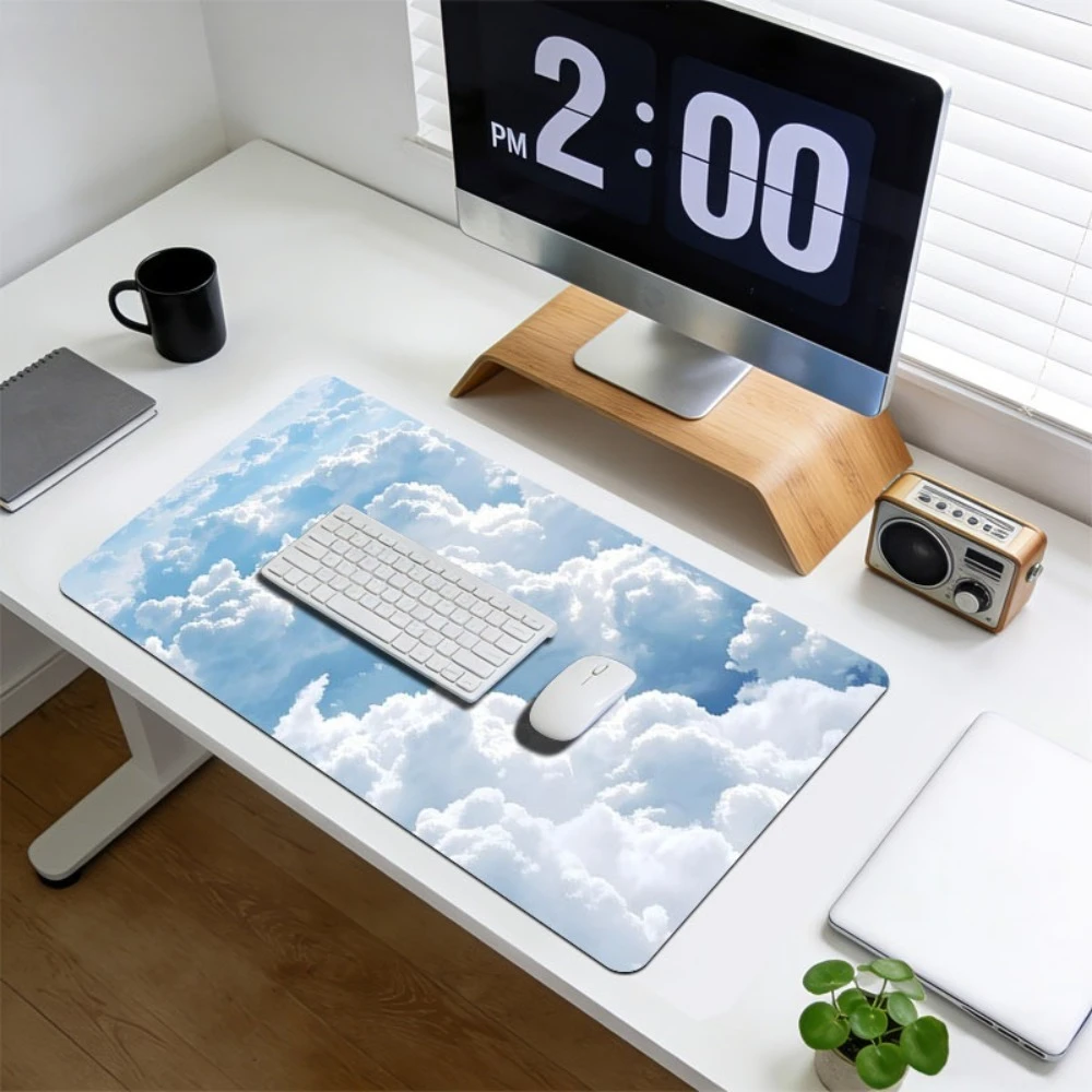 Blue sky and white clouds long-handled game mouse pad alfombrillas para escritorio desk organizers and trays tapis de souris
