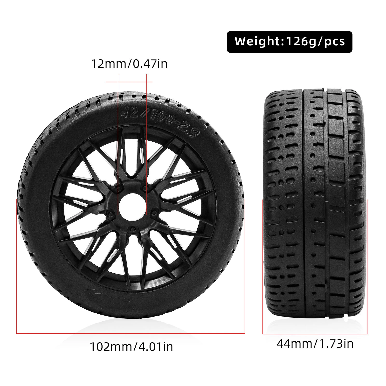 4pcs 102mm RC Highway Wheel Rim & Rubber Tire Set for ARRMA 1/7 Inraction 6S/Limitless F1 RC Car Upgrade Parts