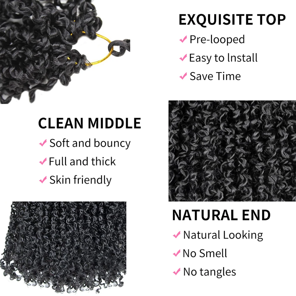 8/12インチ プレループ ヤンキーツイスト クロシェヘア、1/8パック、合成ミニパッションツイスト、セネガルブレイズヘア