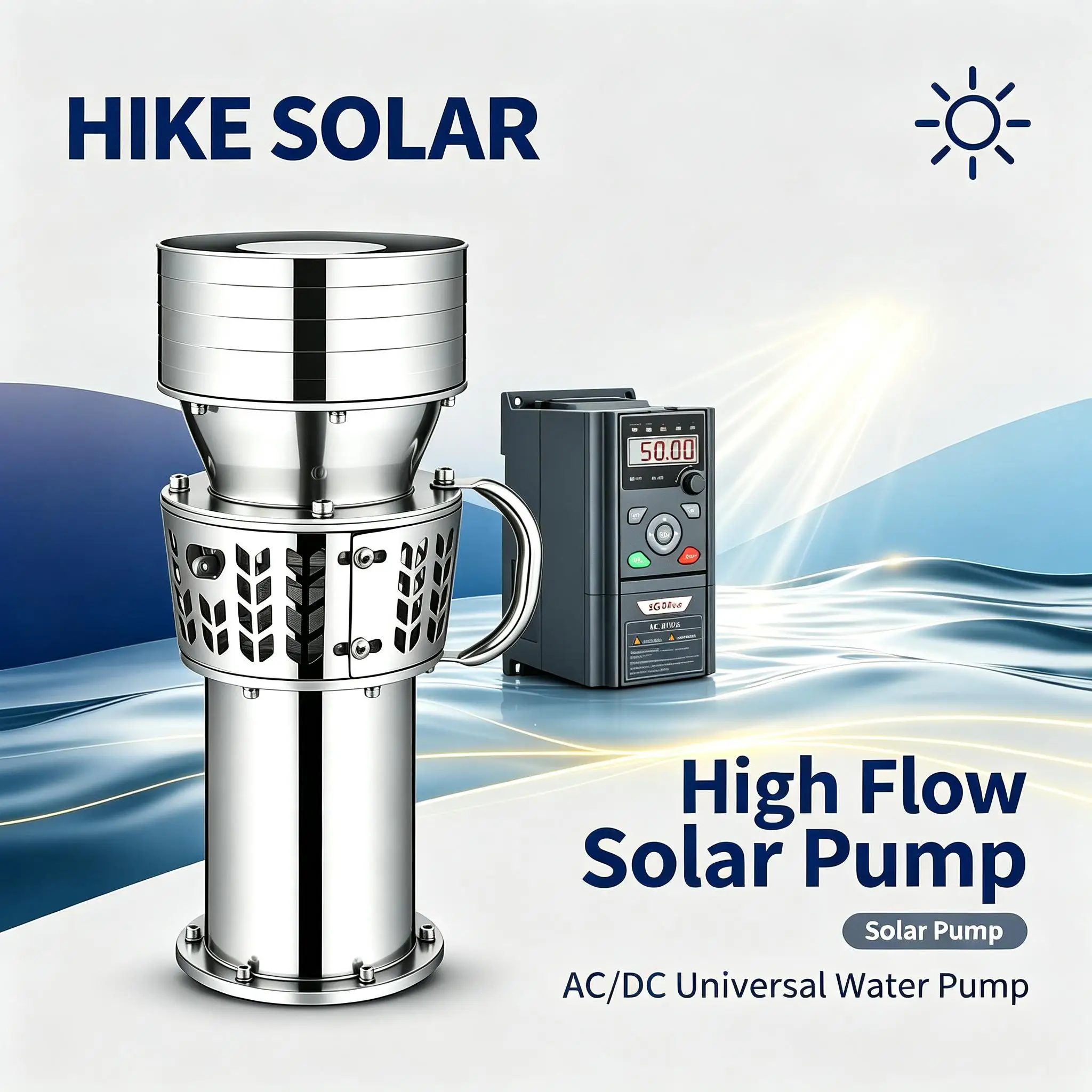 AC DC Hybrid Solar Submersible Drainage Pump 5.5‑11KW Brushless Motor Large Flow Stainless Steel Shell for Agricultural Farm Irr
