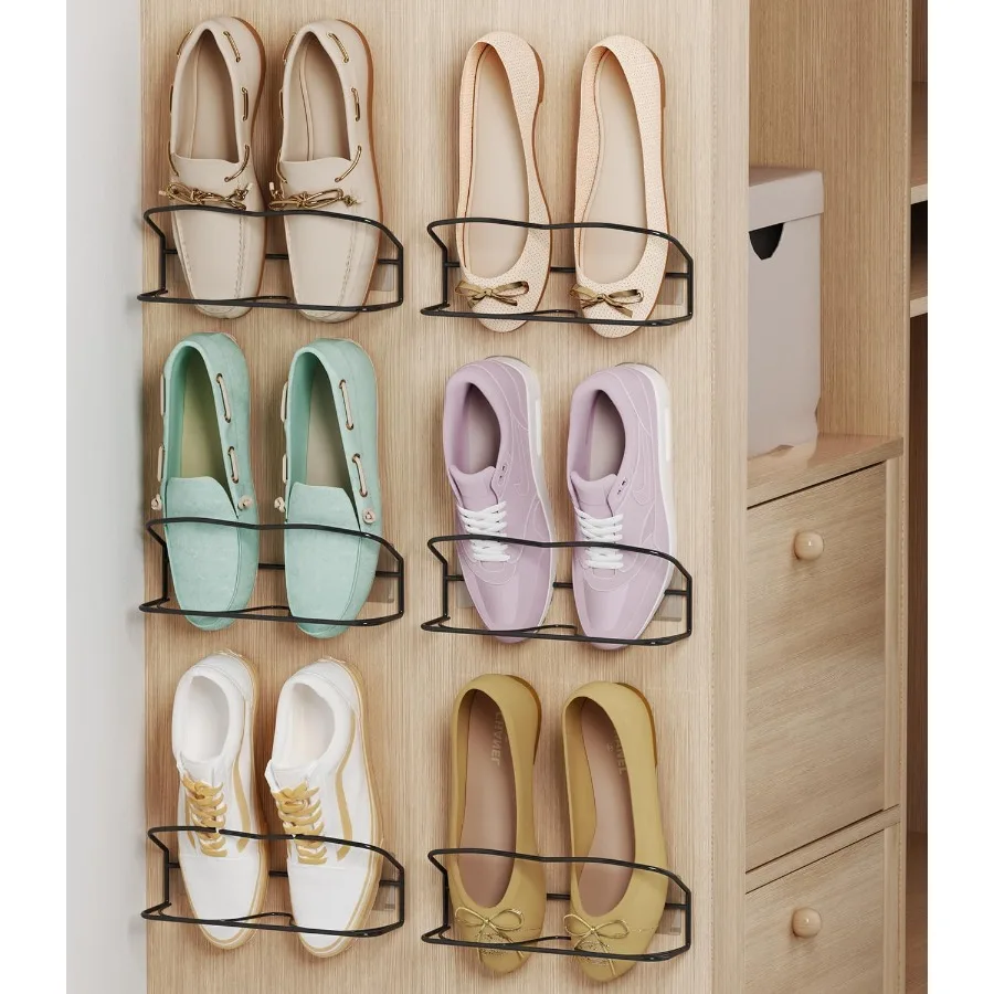 

Wall Mounted Shoe Rack 6PCS with Sticky Hanging Strips Metal Wall Shoe Storage Hanging Shoe Organizer for Door RV Wall
