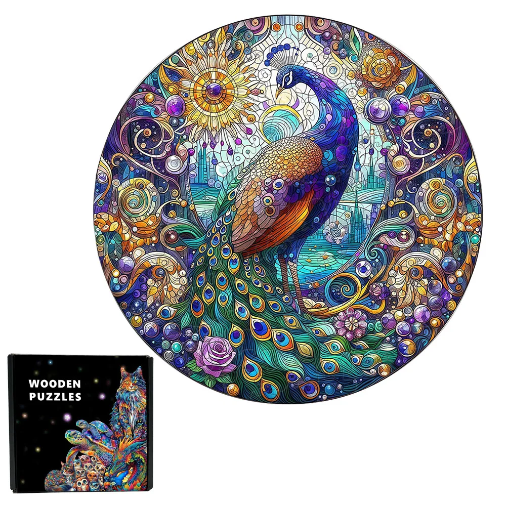 Colorful peacock Wooden Jigsaw Puzzle Drawing for Kids Intellectual Exercise Building Blocks Educational Toys