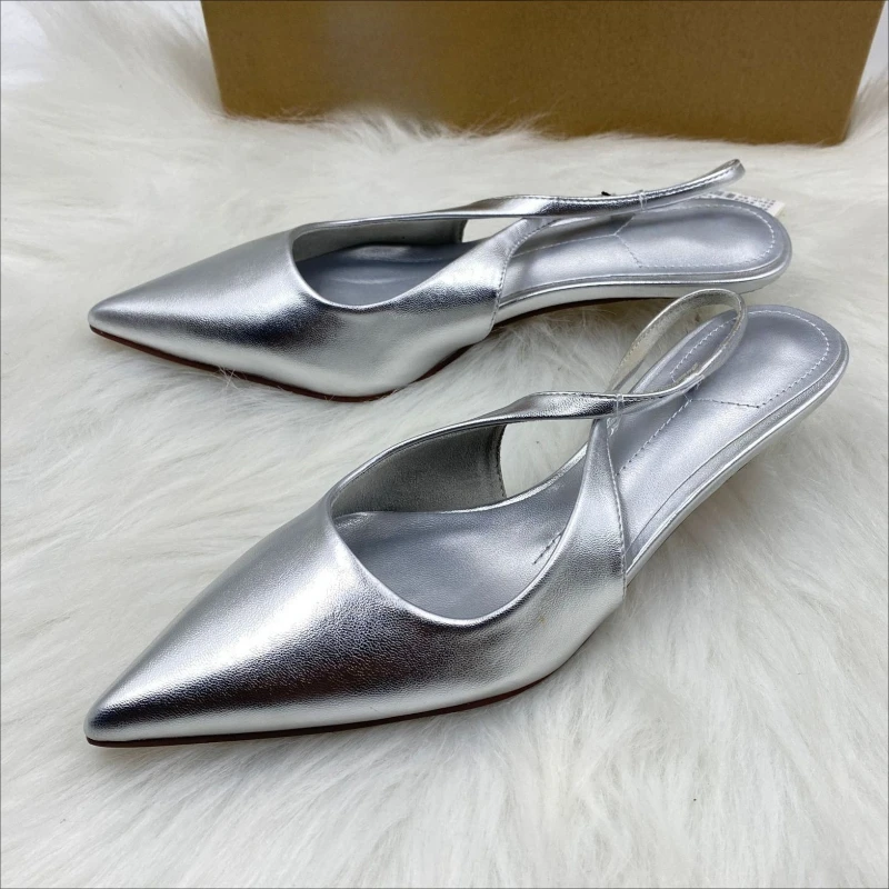 

Осень 2024, блестящие серебряные элегантные женские офисные туфли-лодочки, брендовые туфли без шнуровки с острым носком, большие размеры, женские туфли на среднем каблуке
