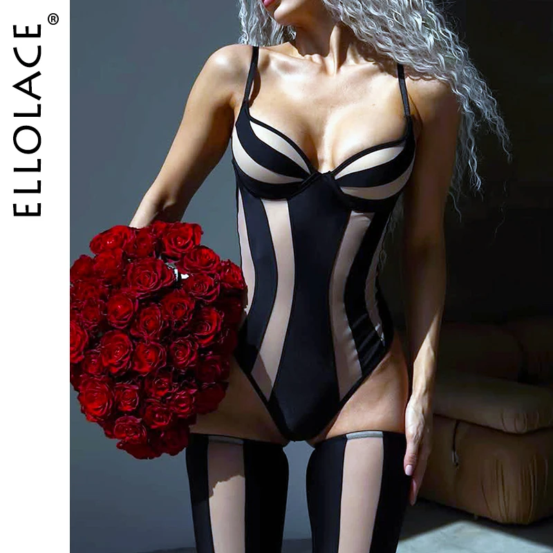 

Ellolace Sissy, горячее нижнее белье, боди для взрослых, соблазнительная зебра, косплей, вечерние, комплект из 3 предметов, комплект с открытой промежностью и чулками
