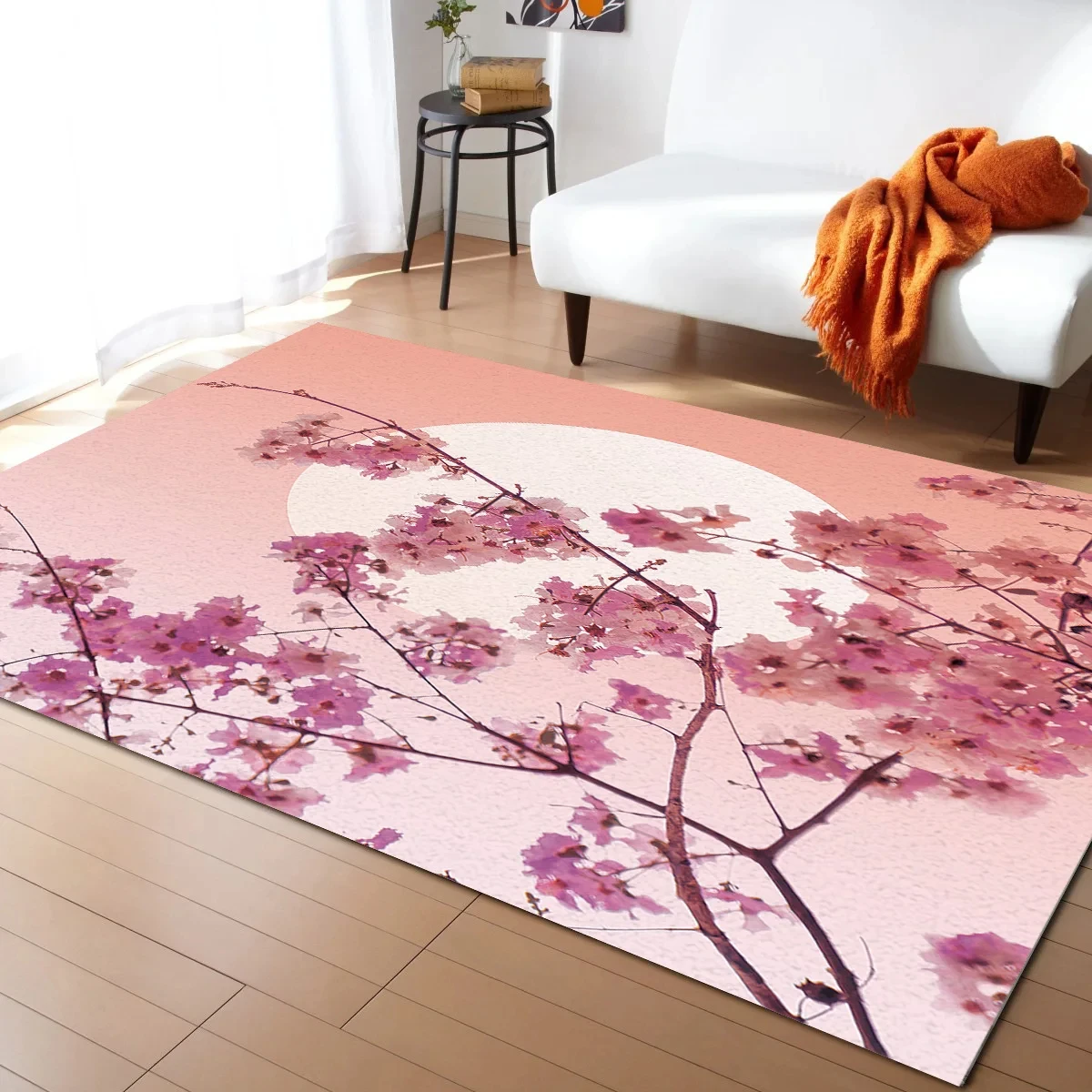 Japanese Cherry Blossoms Carpet for Living Room Bedroom Modern Flower Print Area Rug Anti-slip Sofa Coffee Table Floor Mat