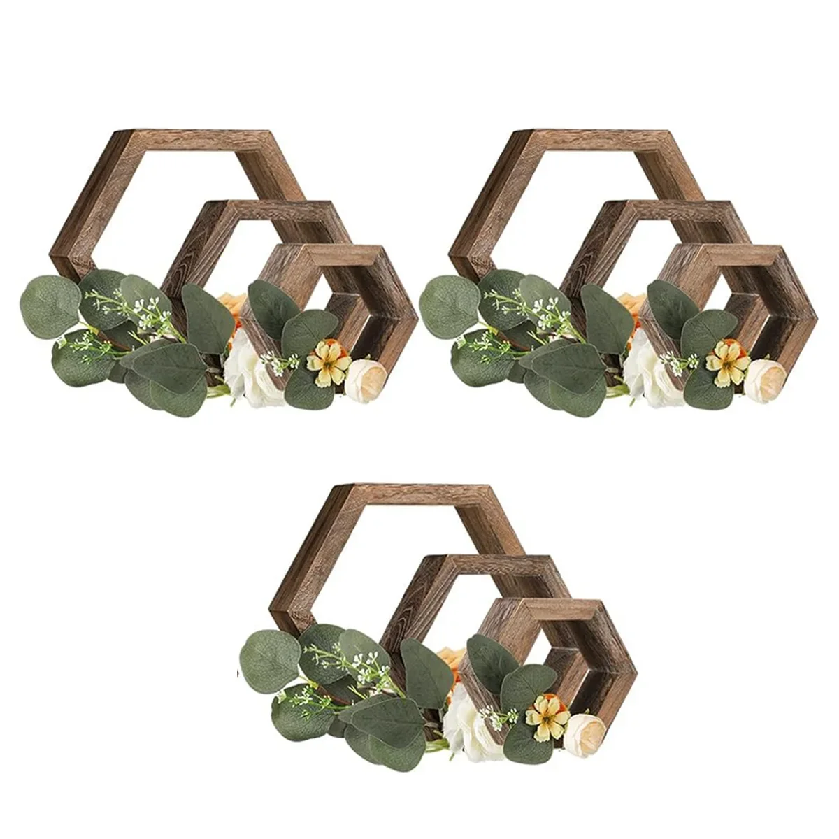 New Arrival Wood Hexagonal Wedding Table Ornaments Desktop Decorations Festive Atmosphere Decor Wooden Craft Candle Holders