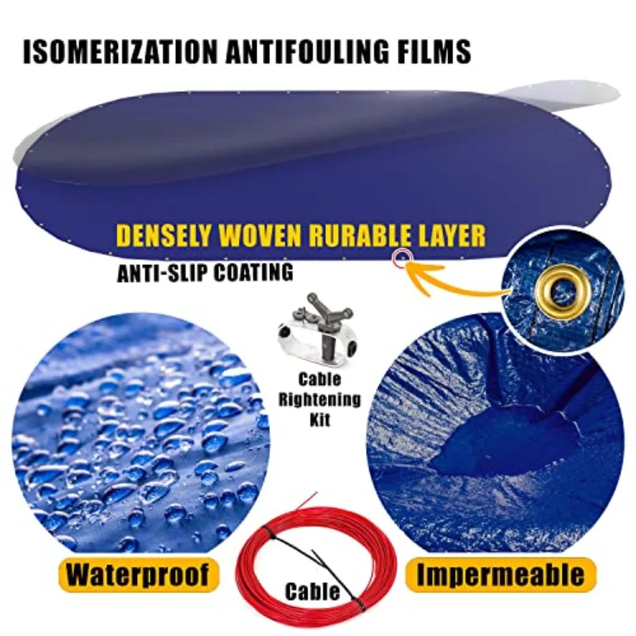 حجم مخصص 12 × 62 بوصة قسط البيضاوي الأزرق الشتاء غطاء حمام السباحة قماش القنب السلامة الثقيلة مقاوم للماء ومقاومة للأشعة فوق البنفسجية للخارجية