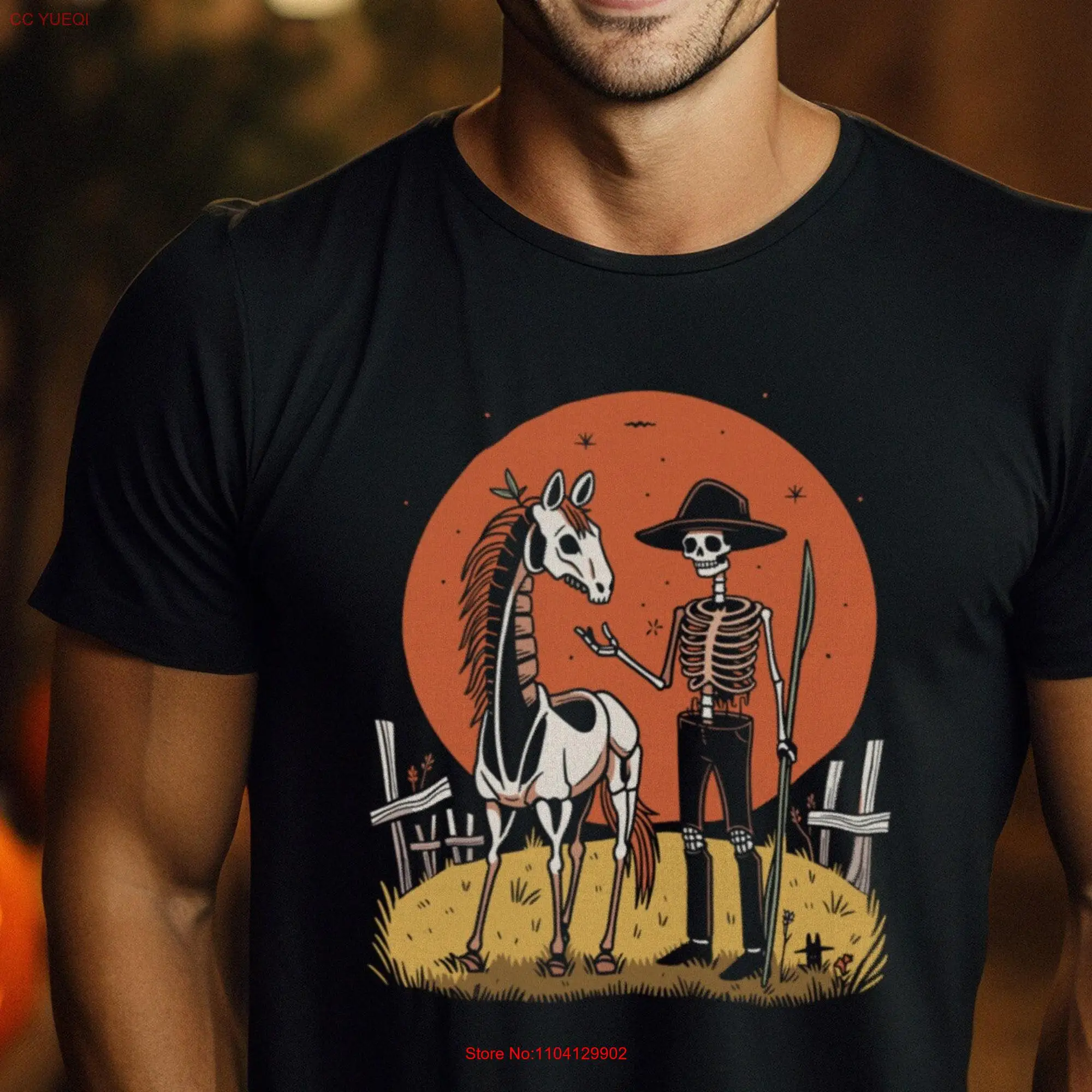 Unique Skeleton Cowboy and Horse T Shirt Western Halloween SweaT Spooky Apparel for Lovers long or short sleeves