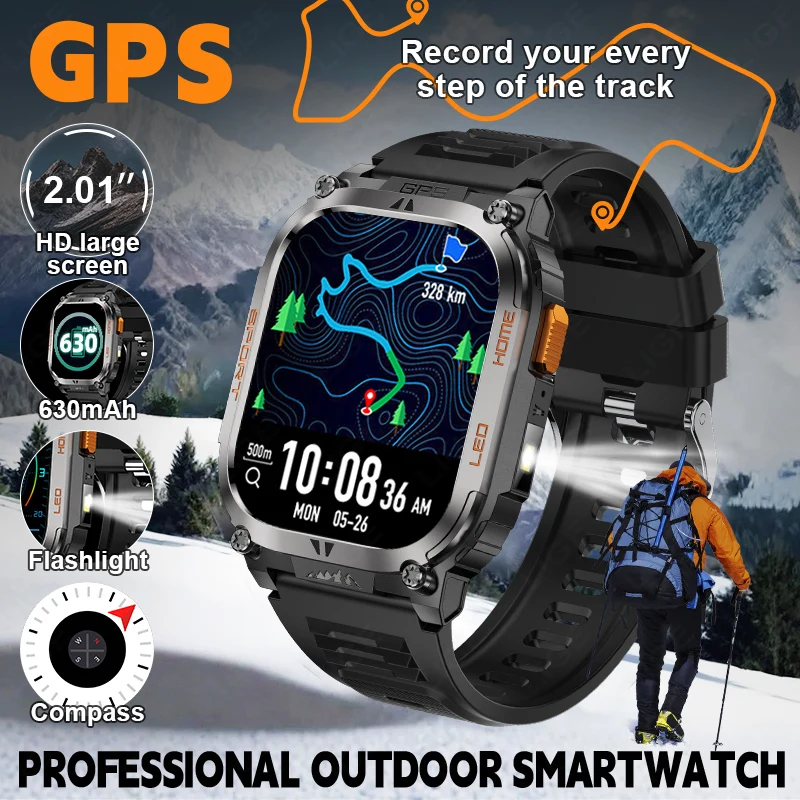 

LIGE Новые GPS Смарт-часы для мужчин 630 мАч Батарея 2,01-дюймовый HD-экран Компас Bluetooth Вызов IP68 Водонепроницаемые умные часы для Android iOS