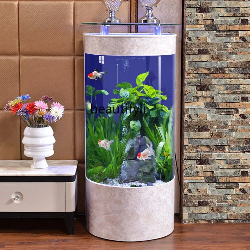 Glass Fish Tank Change Water Medium and Large Floor Cylinder Household Aquarium Ecological Vertical Cylindrical Fish Tank