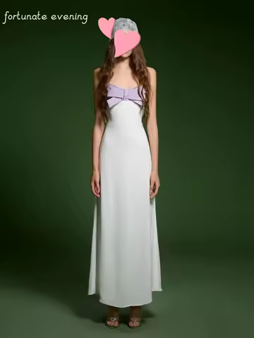 Fortunate Evening Elegant Vintage Sweet Simple Ivory Bow Lilac Lace Strapless Formal Occasion Prom Dress Evening Party Gowns