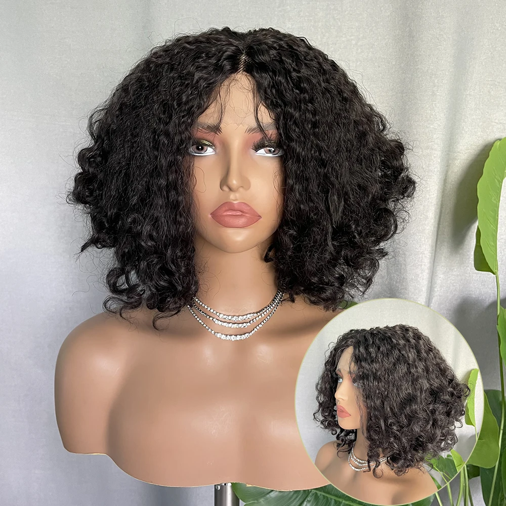 

SOKU Bouncy Curly Synthetic Lace Wigs 12 Inches Dark Brown Spring Curly Ends Middle Part Wig for Afro Black Women Daily Use