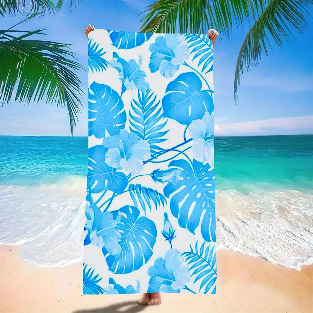 Blue Tropical Plant Floral Print Beach Towel Microfiber Sand Proof Pool Towel Summer Swim Outdoor Picnic Outdoor Vacation Gear