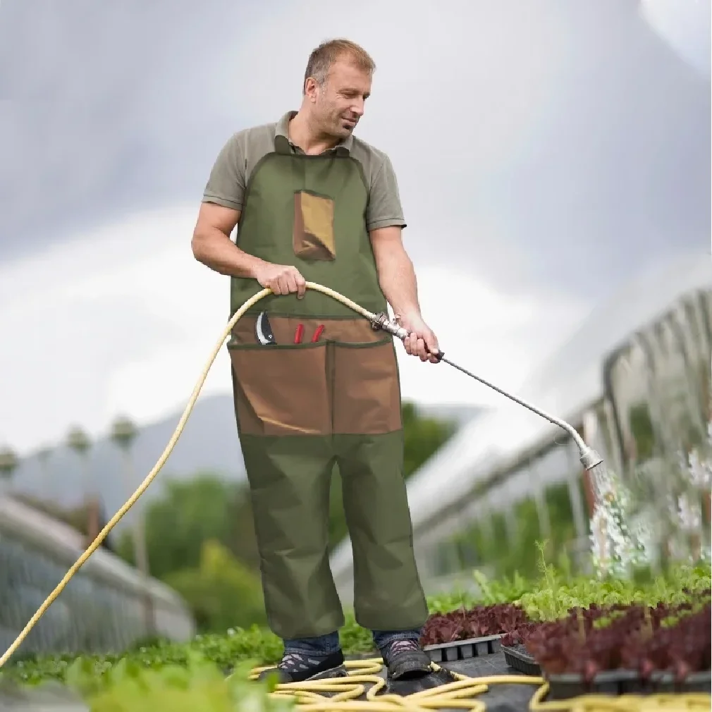 Multi Functional Oxford Fabric Gardening Apron with Leg Shield Multiple Pockets for Outdoor Trimming Picking and Dirt Protection