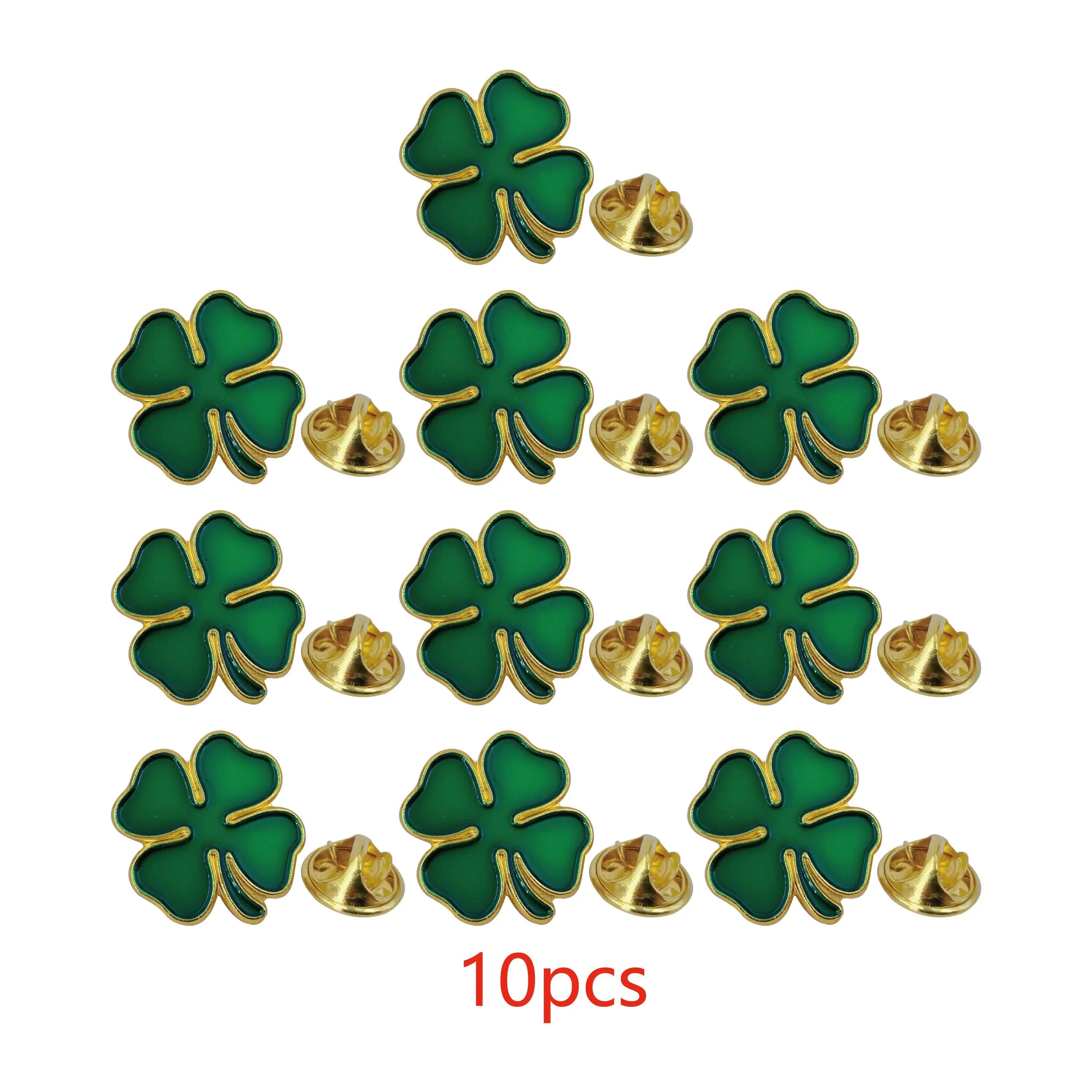 St. Patrick's Day Pin Small Green Enamel Four Leaf Clover Lapel Pin Brooches Pins Badge Ireland Irish Souvenir Gift Bulk