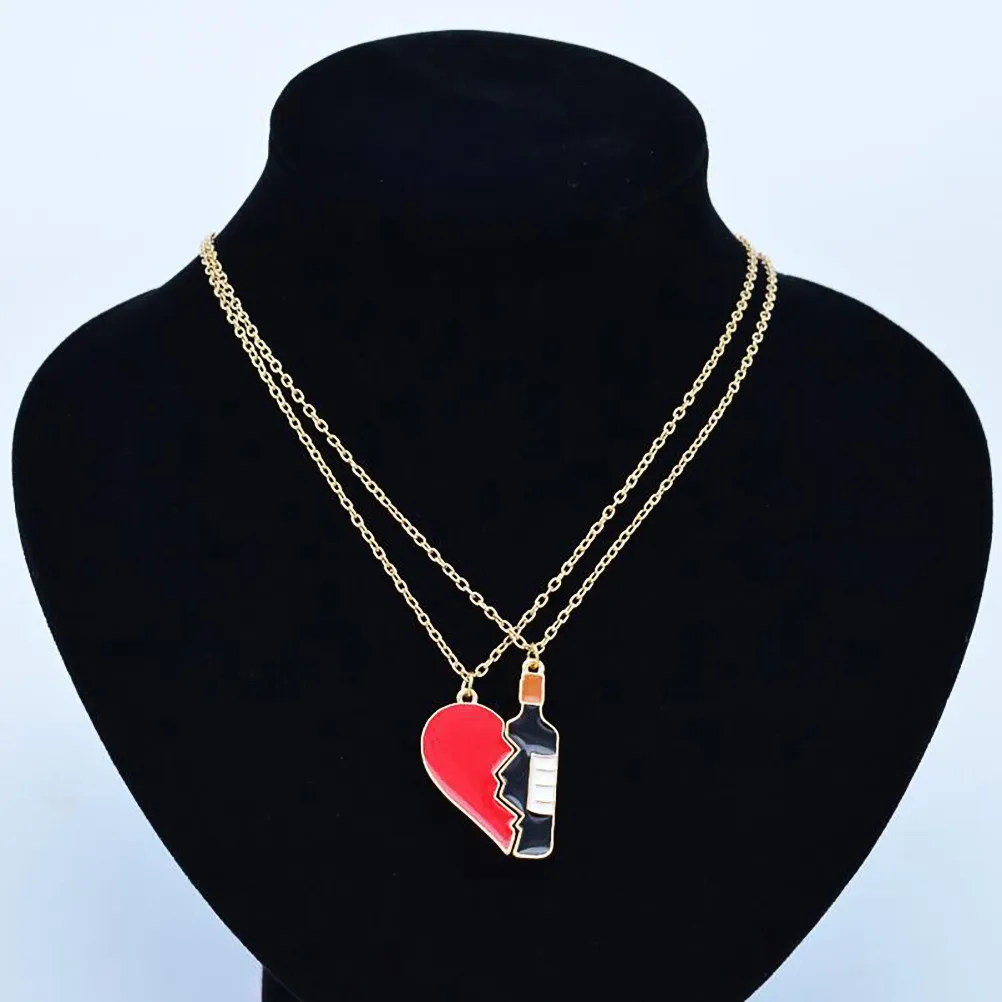 4Pcs Alloy Heart Bottle Shape Necklaces Creative Anti-Alcohol Awareness Pendants Fashionable Lightweight Gift Jewelry for Women