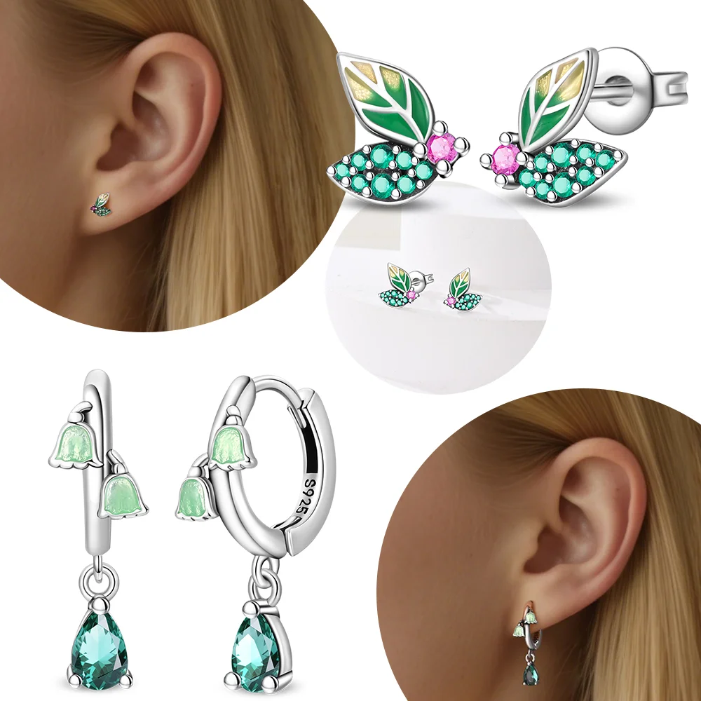 

Original Green Zircon Gemstone Leaf Earring Bellflower Women's Jewelry Accessory Gift Earring 925 Silver Valentines Gift Set