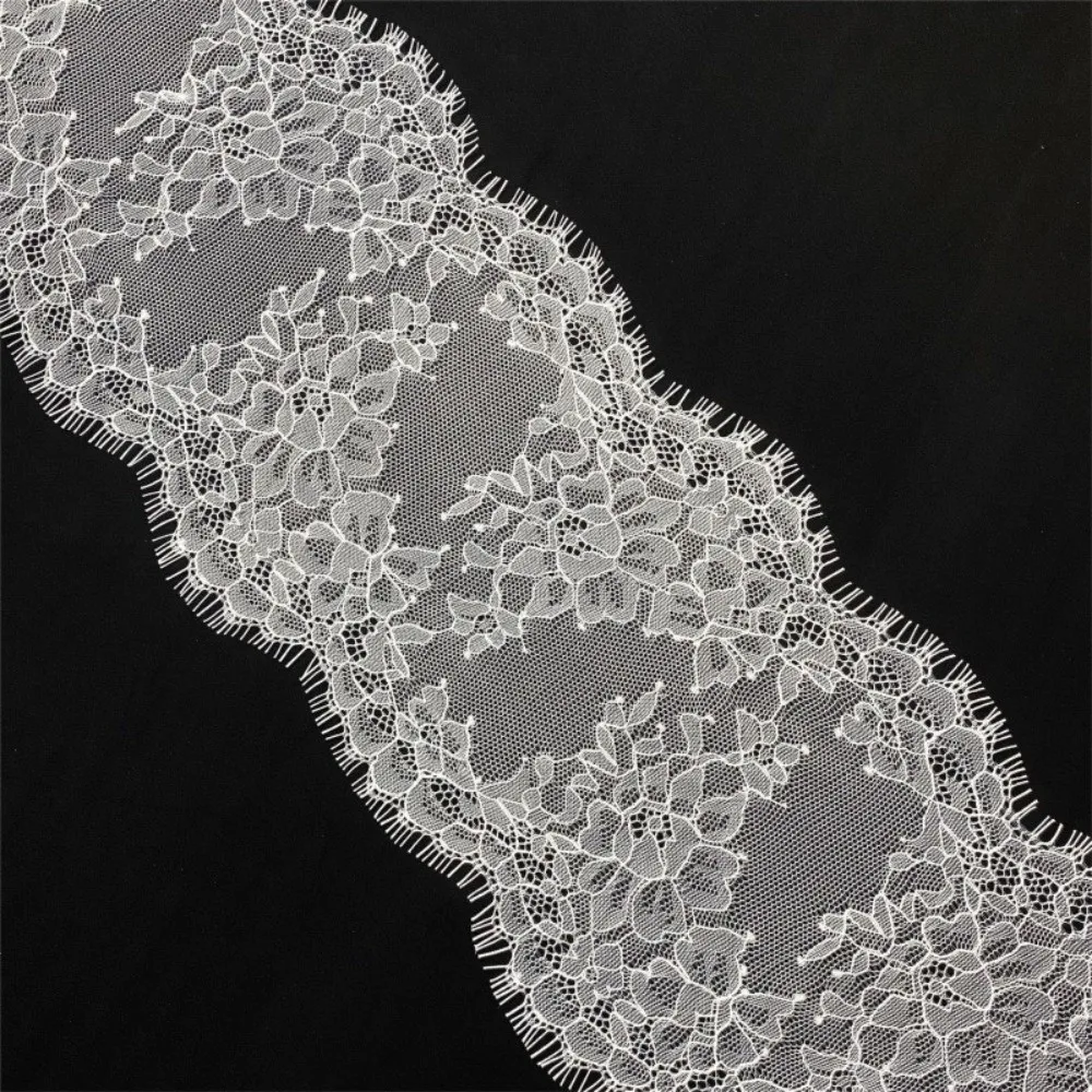 White Color Eyelash Lace Trims 3Meters Length Embroidered Design Lace Sewing Trims Handmade Fabric 15cm Width Mesh Lace Trims