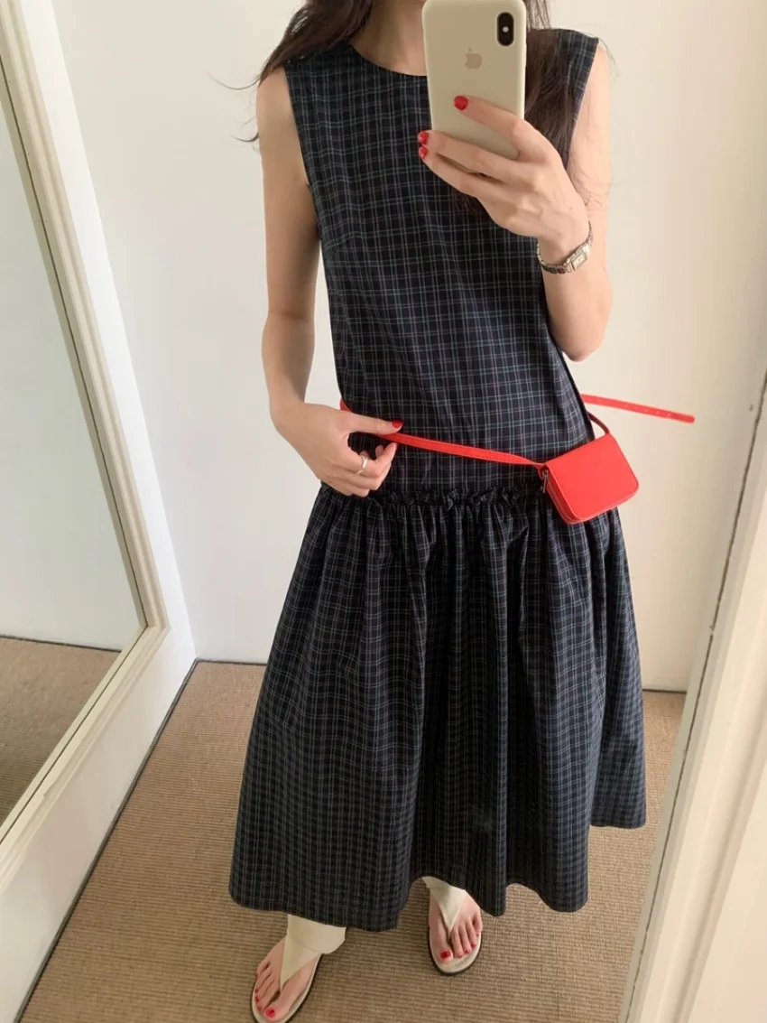 

Alien Kitty Korea Ruffles Slim Long Vest Dress Summer Vintage Women 2025 Elegant OL New Loose Slim Daily Casual Office Lady