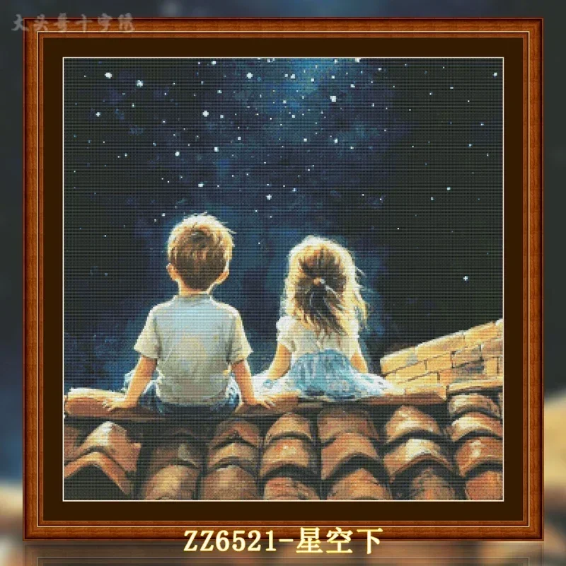 [ZZ6521-Under the Stars] Stamped Cross Stitch Kit 14CT 16CT Pre Printed Canvas Cotton Threads DIY Embroidery for Home Wall Decor