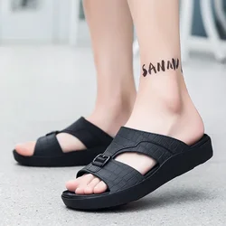 Fashion Platform Slippers for Men Shoes Summer Slip-on Open-toe Mens Beach Shoes Hot Selling Wear-resistant Male Casual Slippers