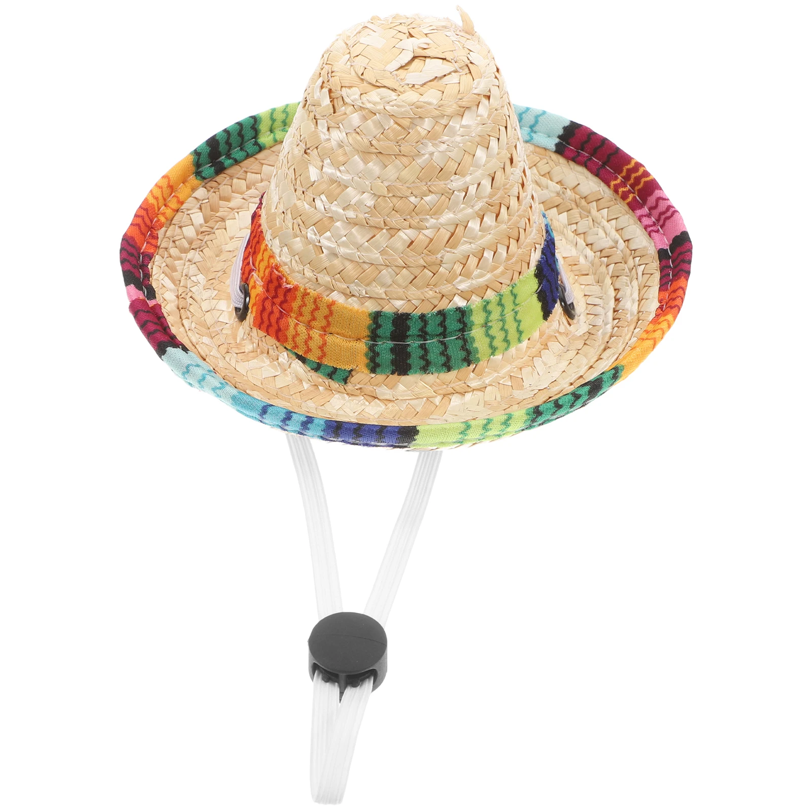 

Dog Straw-Woven Sombrero Hat Adjustable Elastic Colorful Brim Mexican Dog Costume Birthday Halloween Cinco De Mayo Party