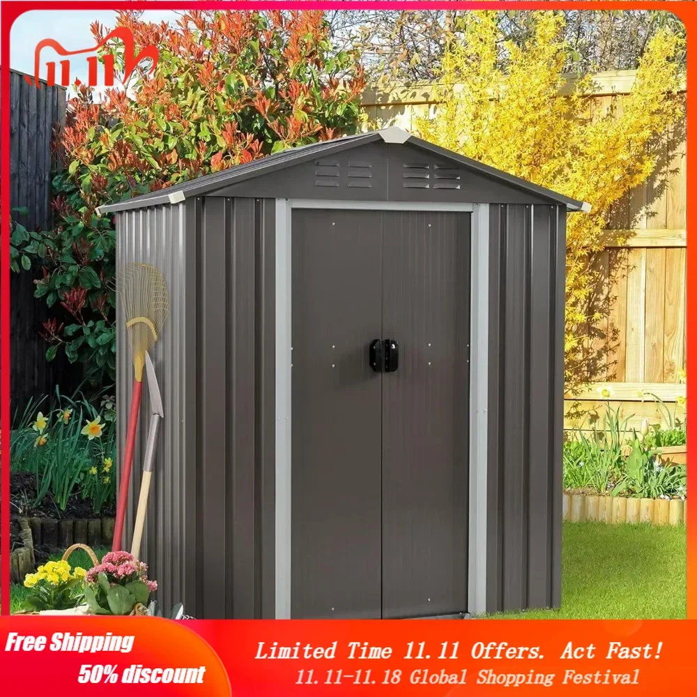 5 x 3 x 6 FT Outdoor Storage Shed, Metal Tool Shed Clearance Garden Steel Shed with Side Window and Lockable Door (Gray)