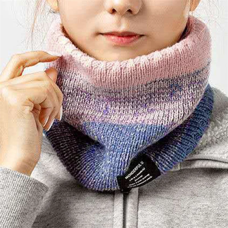 Autumn Winter Scarf Solid Plush Ring Scarf Thickened Double Layer Warm Cashmere Knitted Neck Cover Outdoor Cold Resistant Scarf