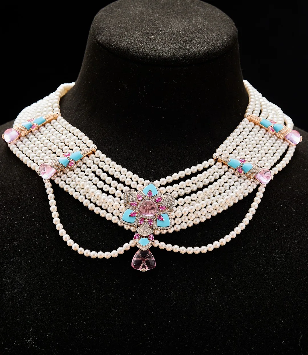 AY New Luxury AAA Zircon Multi-layer Shell Pearl Pink Flower Necklace Earrings For Women Wedding Party Evening Dress Jewelry Set