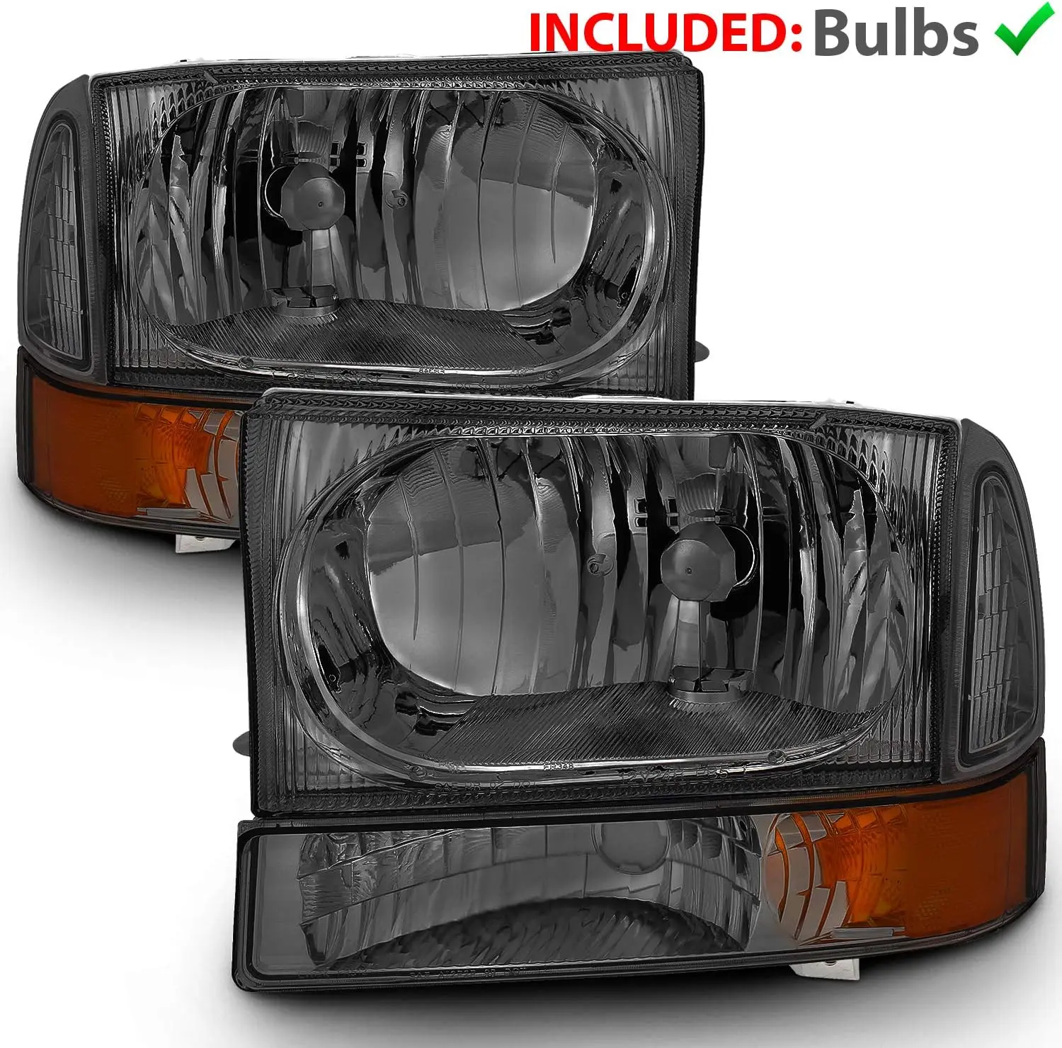 

OE Smoke Replacement Headlights 4pcs Set w/Socket Bulb for 1999-04 Ford Excursion/Super Duty F250 F350 F450 F550 Truck - Passeng