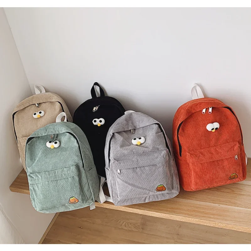 High School Backpack Corduroy Bag Fashion Solid Color Women Backpack Girls\' School Backpack Travel Bags for Children