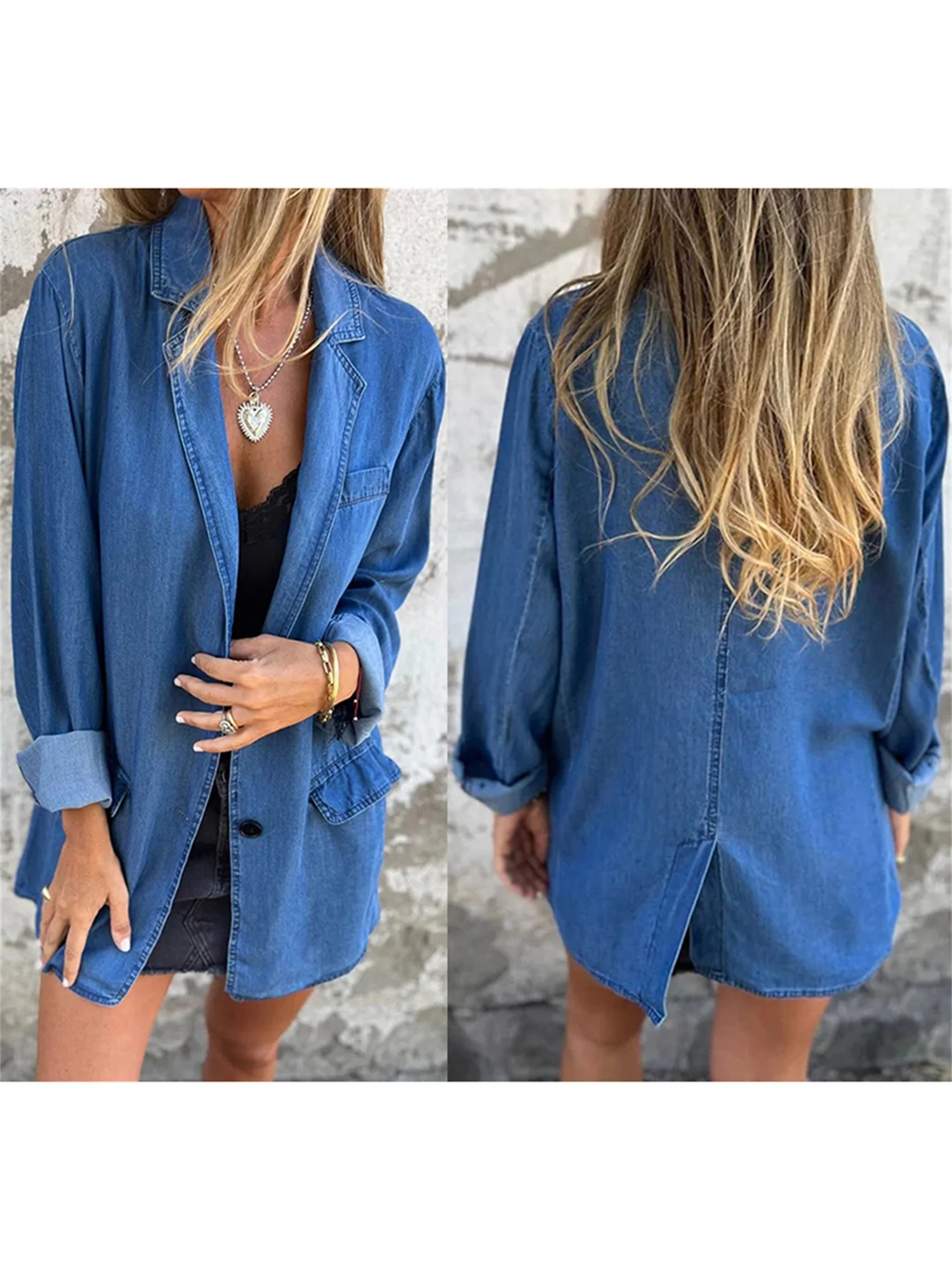 ผู้หญิง Distressed DENIM แจ็คเก็ตขนาดใหญ่ VINTAGE แขนยาวปุ่มลงแฟน Jean Coat สําหรับแฟชั่นฤดูใบไม้ร่วง